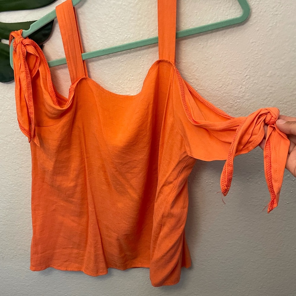 Women’s Orange Cold-Shoulder Tie Strap Blouse